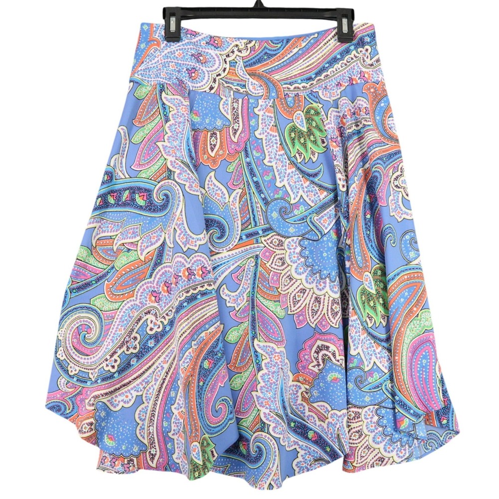 Lauren Ralph Lauren Paisley Midi Skirt Womens 4 Handkerchief Hem Flowy Office‎